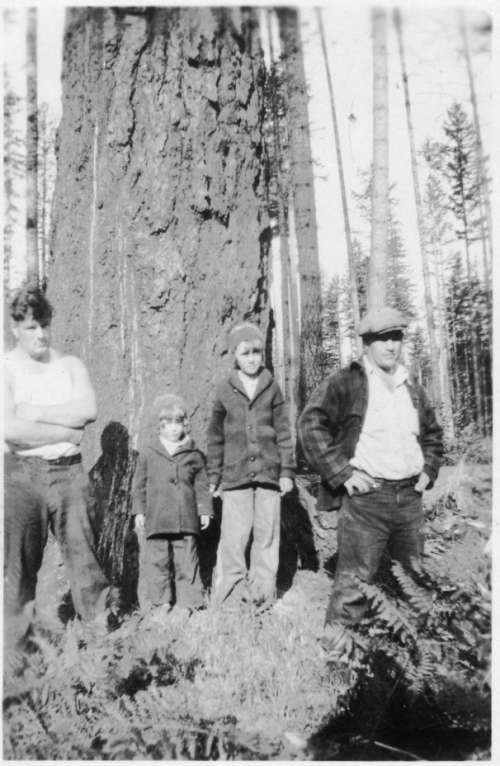 Floyd "Spud" Elsey and Everett Elsey and Kids by a Big Tree Historic