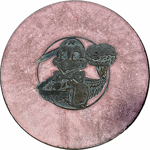 Round Red Robin logo medallion showing the robin mascot holding a hamburger